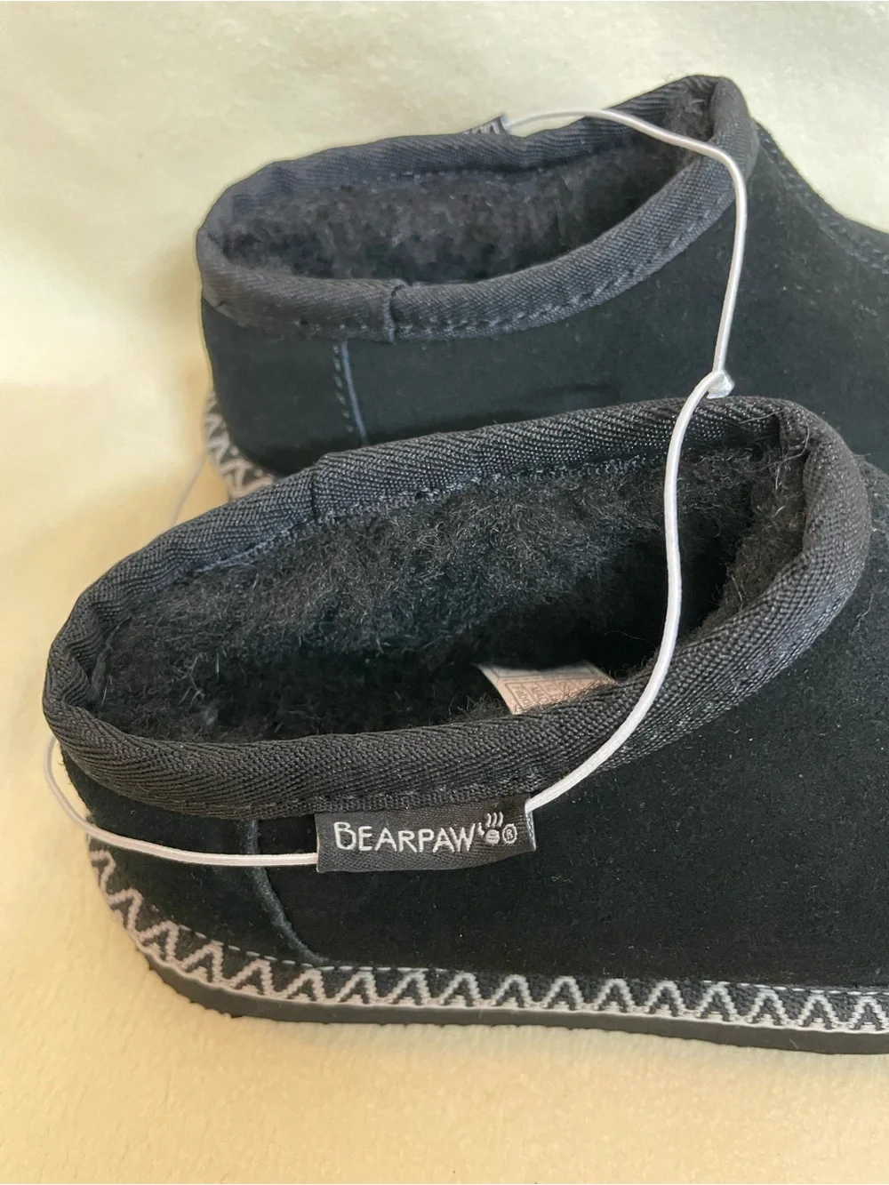 BearPaw Kids Black Plush-Lined Slip-On Slippers Size 12 Youth